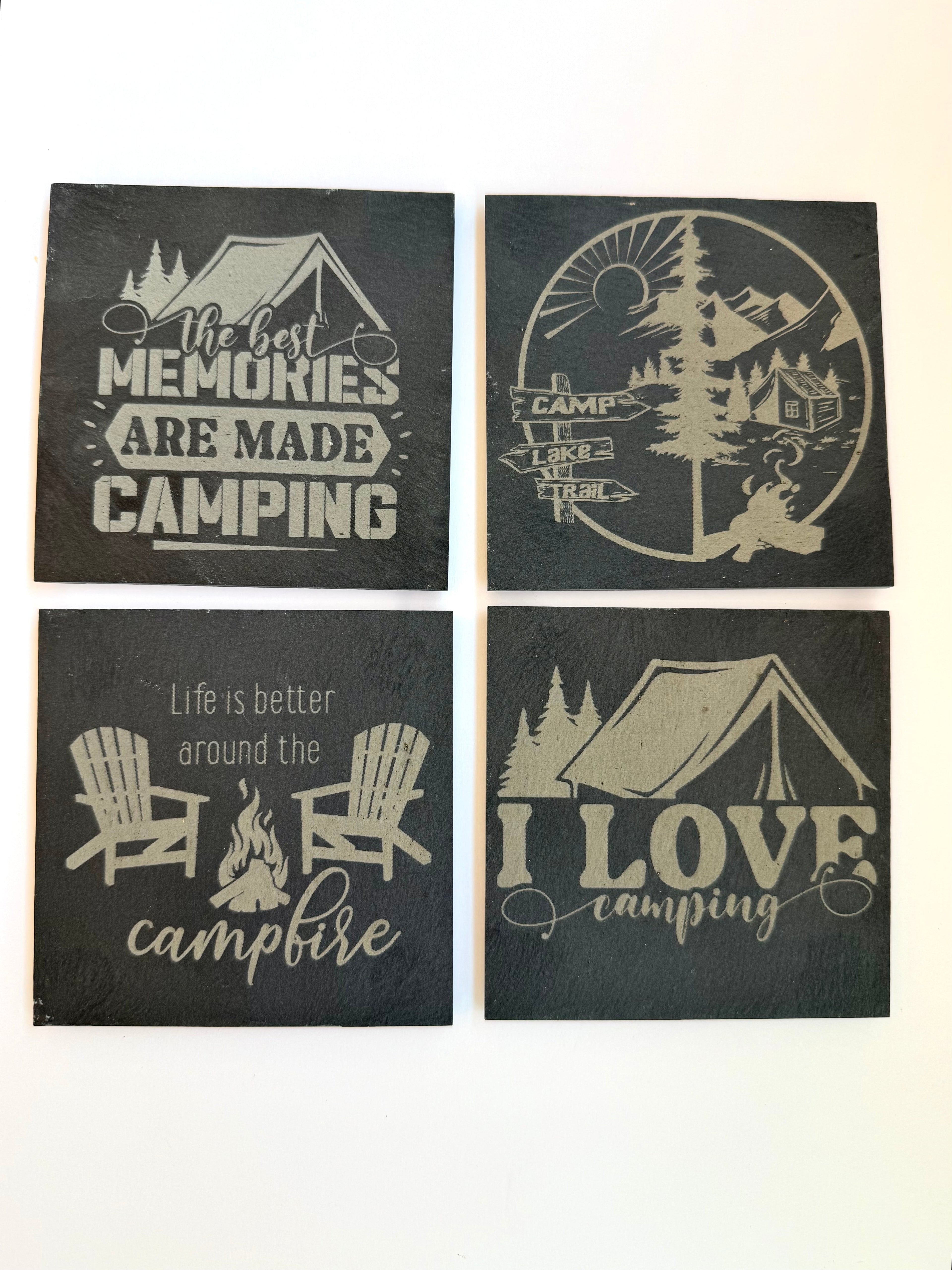 Camping Slate Coasters - Set of 4